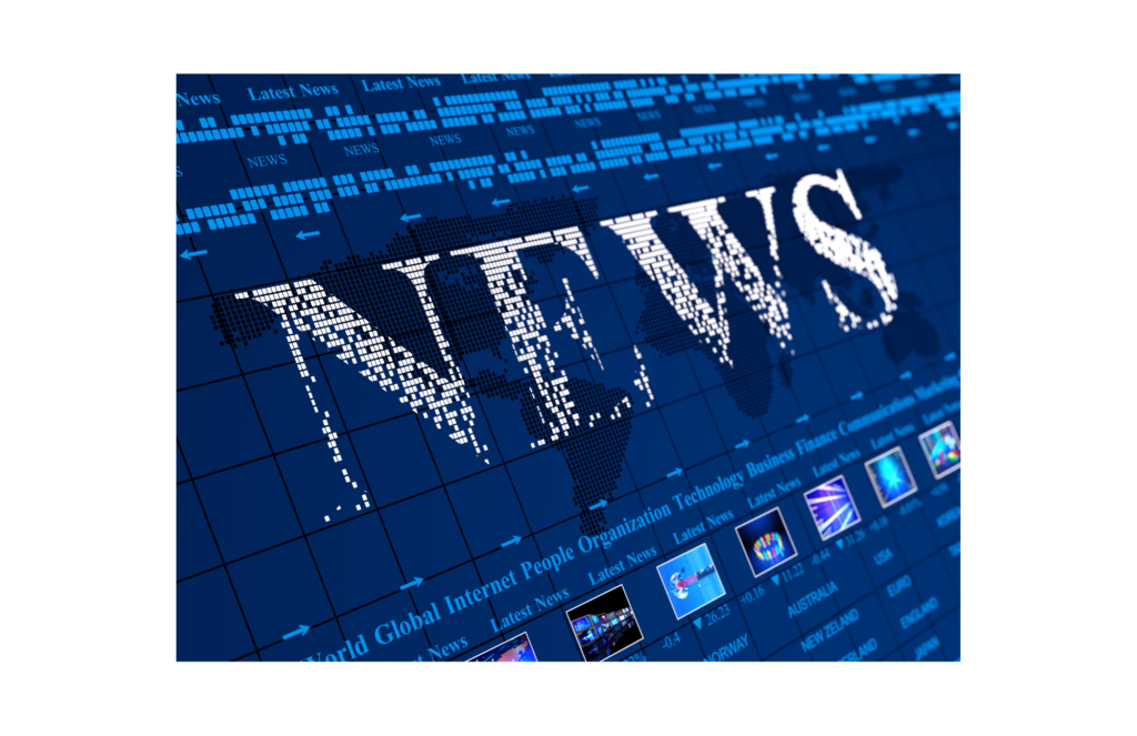 JAF COMMUNICATIONS | The Messenger. View of the word NEWS on a blue background with subtopic headings across the bottom.