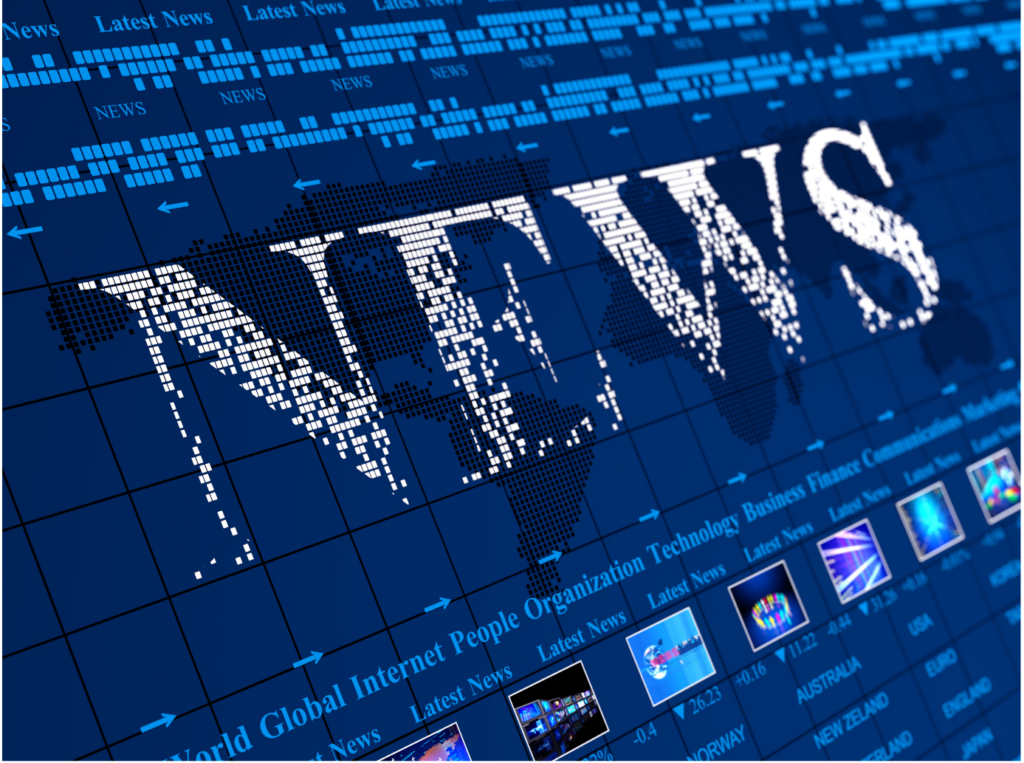 JAF COMMUNICATIONS | The Messenger. View of the word NEWS on a blue background with subtopic headings across the bottom.