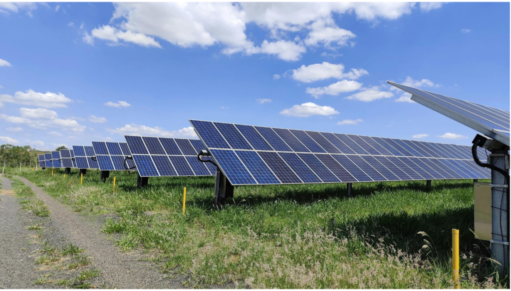Sunnova WARN class action. View of numerous solar panels in a rural field.