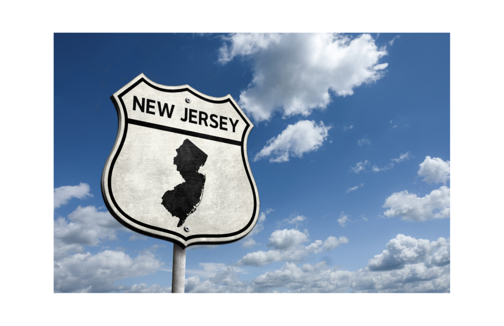 The New Jersey WARN Act. View of street sign reading NEW JERSEY at the top with a silhouette of the map of the state below.